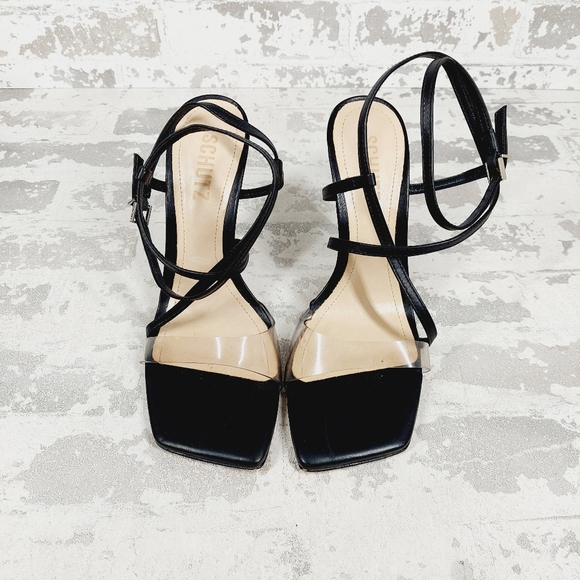 New SCHUTZ Aisha Black Square Toe Transparent Strap High Heel Sandals O76 - Picture 11 of 12